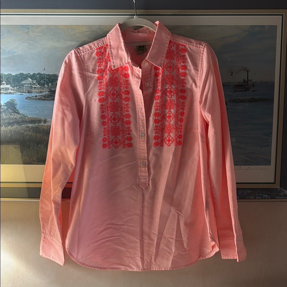 J. crew Neon Pink Embroidered Button tunic
